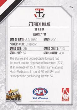 2011 Select AFL Champions #155 Stephen Milne Back
